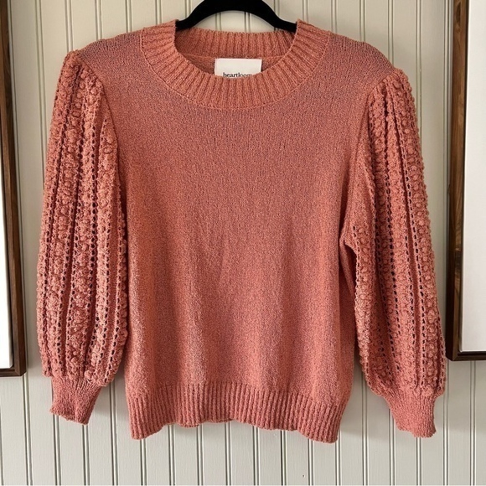 Revolve Heartloom Eyelet Knit Crop 3/4 sleeve Sweater